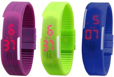 NS18 Silicone Led Magnet Band Combo of 3 Purple, Green And Blue Digital Watch  - For Boys & Girls   Watches  (NS18)