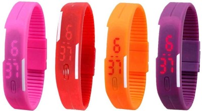 NS18 Silicone Led Magnet Band Watch Combo of 4 Pink, Red, Orange And Purple Digital Watch  - For Couple   Watches  (NS18)