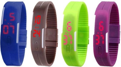NS18 Silicone Led Magnet Band Watch Combo of 4 Blue, Brown, Green And Purple Watch  - For Couple   Watches  (NS18)