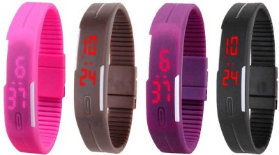 NS18 Silicone Led Magnet Band Combo of 4 Pink, Brown, Purple And Black Digital Watch  - For Boys & Girls   Watches  (NS18)