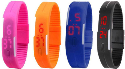 

Kissu Led Magnet Band Combo of 4 Pink, Orange, Blue And Black Watch - For Men & Women