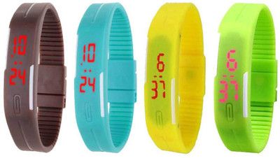 

NS18 Silicone Led Magnet Band Combo of 4 Brown, Sky Blue, Yellow And Green Watch - For Boys & Girls