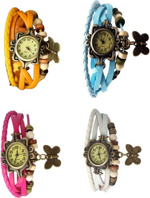 NS18 Vintage Butterfly Rakhi Combo of 4 Yellow, Pink, Sky Blue And White Analog Watch  - For Women   Watches  (NS18)