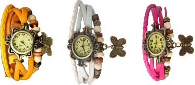 NS18 Vintage Butterfly Rakhi Watch Combo of 3 Yellow, White And Pink Analog Watch  - For Women   Watches  (NS18)
