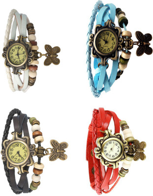 

Kissu Vintage Rakhi Combo of 4 White, Black, Sky Blue And Red Watch - For Women