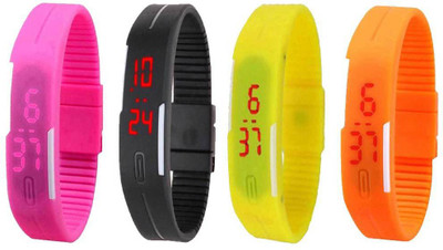

NS18 Silicone Led Magnet Band Combo of 4 Pink, Black, Yellow And Orange Watch - For Boys & Girls