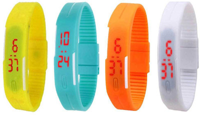 

NS18 Silicone Led Magnet Band Combo of 4 Yellow, Sky Blue, Orange And White Watch - For Boys & Girls