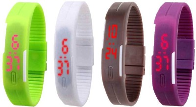 NS18 Silicone Led Magnet Band Watch Combo of 4 Green, White, Brown And Purple Digital Watch  - For Couple   Watches  (NS18)