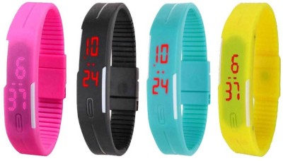 NS18 Silicone Led Magnet Band Combo of 4 Pink, Black, Sky Blue And Yellow Digital Watch  - For Boys & Girls   Watches  (NS18)