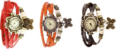 NS18 Vintage Butterfly Rakhi Watch Combo of 3 Red, Orange And Brown Analog Watch  - For Women   Watches  (NS18)