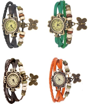 NS18 Vintage Butterfly Rakhi Combo of 4 Black, Brown, Green And Orange Analog Watch  - For Women   Watches  (NS18)