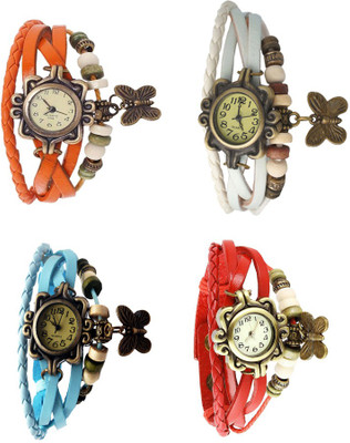 

NS18 Vintage Butterfly Rakhi Combo of 4 Orange, Sky Blue, White And Red Watch - For Women