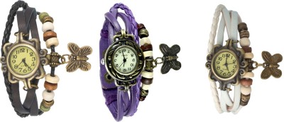 NS18 Vintage Butterfly Rakhi Watch Combo of 3 Black, Purple And White Analog Watch  - For Women   Watches  (NS18)