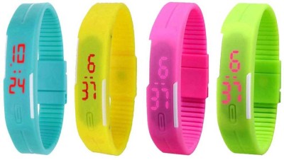 NS18 Silicone Led Magnet Band Combo of 4 Sky Blue, Yellow, Pink And Green Digital Watch  - For Boys & Girls   Watches  (NS18)