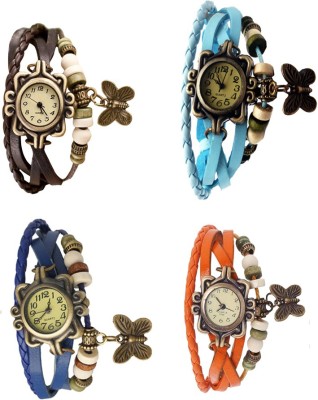 NS18 Vintage Butterfly Rakhi Combo of 4 Brown, Blue, Sky Blue And Orange Analog Watch  - For Women   Watches  (NS18)