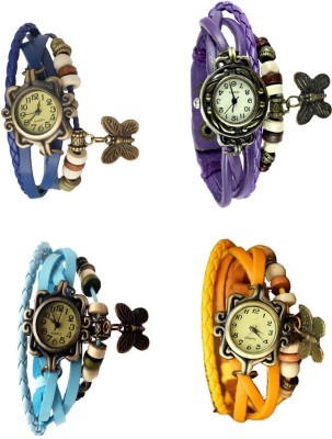 NS18 Vintage Butterfly Rakhi Combo of 4 Blue, Sky Blue, Purple And Yellow Analog Watch  - For Women   Watches  (NS18)