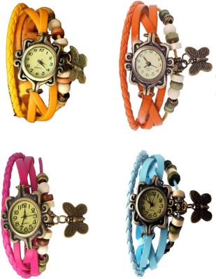 NS18 Vintage Butterfly Rakhi Combo of 4 Yellow, Pink, Orange And Sky Blue Analog Watch  - For Women   Watches  (NS18)