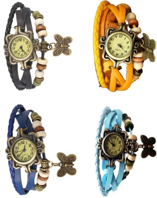 NS18 Vintage Butterfly Rakhi Combo of 4 Black, Blue, Yellow And Sky Blue Analog Watch  - For Women   Watches  (NS18)