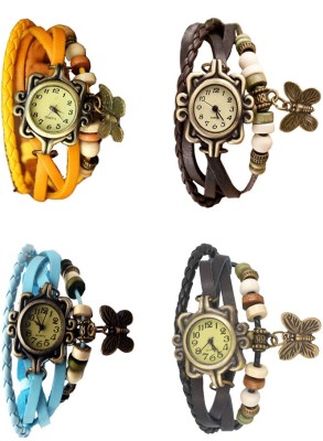 NS18 Vintage Butterfly Rakhi Combo of 4 Yellow, Sky Blue, Brown And Black Analog Watch  - For Women   Watches  (NS18)