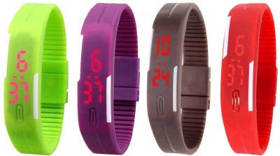 NS18 Silicone Led Magnet Band Watch Combo of 4 Green, Purple, Brown And Red Digital Watch  - For Couple   Watches  (NS18)