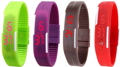 NS18 Silicone Led Magnet Band Watch Combo of 4 Green, Purple, Brown And Red Digital Watch  - For Couple   Watches  (NS18)