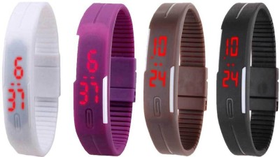 NS18 Silicone Led Magnet Band Combo of 4 White, Purple, Brown And Black Digital Watch  - For Boys & Girls   Watches  (NS18)