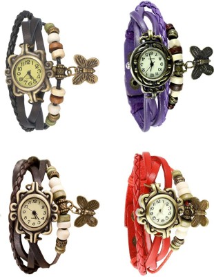 NS18 Vintage Butterfly Rakhi Combo of 4 Black, Brown, Purple And Red Analog Watch  - For Women   Watches  (NS18)