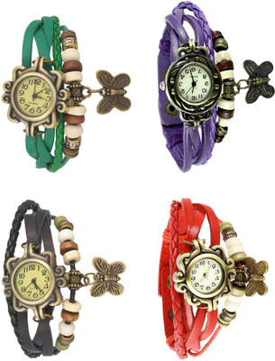 

NS18 Vintage Butterfly Rakhi Combo of 4 Green, Black, Purple And Red Watch - For Women