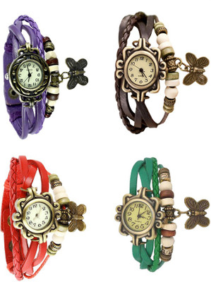 

NS18 Vintage Butterfly Rakhi Combo of 4 Purple, Red, Brown And Green Watch - For Women