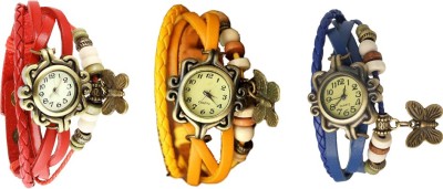 NS18 Vintage Butterfly Rakhi Watch Combo of 3 Red, Yellow And Blue Analog Watch  - For Women   Watches  (NS18)
