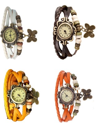 NS18 Vintage Butterfly Rakhi Combo of 4 White, Yellow, Brown And Orange Analog Watch  - For Women   Watches  (NS18)