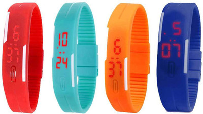 View NS18 Silicone Led Magnet Band Combo of 4 Red, Sky Blue, Orange And Blue Digital Watch  - For Boys & Girls Wrist Watches Price Online(NS18)