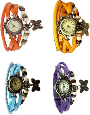 NS18 Vintage Butterfly Rakhi Combo of 4 Orange, Sky Blue, Yellow And Purple Analog Watch  - For Women   Watches  (NS18)