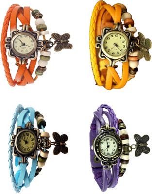 

Kissu Vintage Rakhi Combo of 4 Orange, Sky Blue, Yellow And Purple Watch - For Women