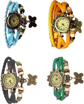 NS18 Vintage Butterfly Rakhi Combo of 4 Sky Blue, Black, Yellow And Green Analog Watch  - For Women   Watches  (NS18)