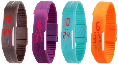 NS18 Silicone Led Magnet Band Combo of 4 Brown, Purple, Sky Blue And Orange Digital Watch  - For Boys & Girls   Watches  (NS18)