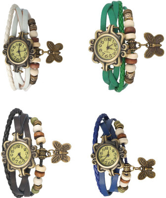 

Kissu Vintage Rakhi Combo of 4 White, Black, Green And Blue Watch - For Women
