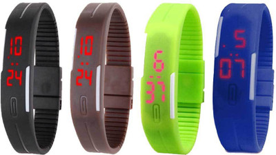 

Kissu Led Magnet Band Combo of 4 Black, Brown, Green And Blue Watch - For Men & Women