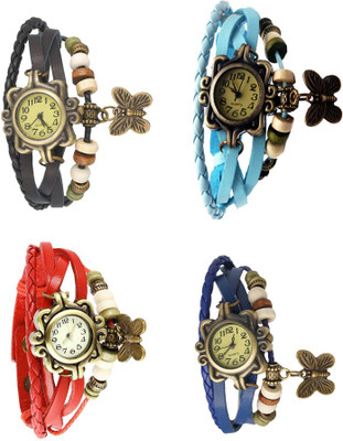 

Kissu Vintage Rakhi Combo of 4 Black, Red, Sky Blue And Blue Watch - For Women