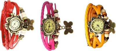 NS18 Vintage Butterfly Rakhi Combo of 3 Red, Pink And Yellow Analog Watch  - For Women   Watches  (NS18)