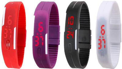 View NS18 Silicone Led Magnet Band Combo of 4 Red, Purple, Black And White Digital Watch  - For Boys & Girls Wrist Watches Price Online(NS18)