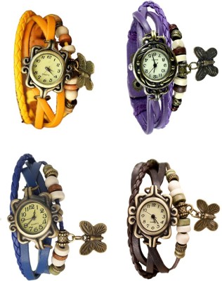 NS18 Vintage Butterfly Rakhi Combo of 4 Yellow, Blue, Purple And Brown Analog Watch  - For Women   Watches  (NS18)