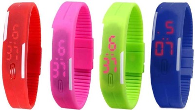 NS18 Silicone Led Magnet Band Combo of 4 Red, Pink, Green And Blue Digital Watch  - For Boys & Girls   Watches  (NS18)