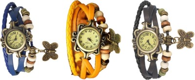 NS18 Vintage Butterfly Rakhi Watch Combo of 3 Blue, Yellow And Black Analog Watch  - For Women   Watches  (NS18)