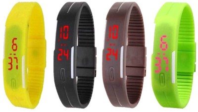 NS18 Silicone Led Magnet Band Combo of 4 Yellow, Black, Brown And Green Digital Watch  - For Boys & Girls   Watches  (NS18)