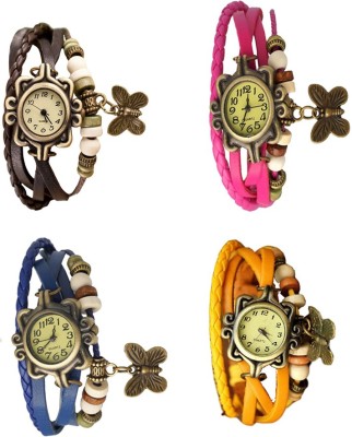NS18 Vintage Butterfly Rakhi Combo of 4 Brown, Blue, Pink And Yellow Analog Watch  - For Women   Watches  (NS18)