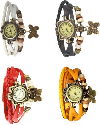 NS18 Vintage Butterfly Rakhi Combo of 4 White, Red, Black And Yellow Analog Watch  - For Women   Watches  (NS18)