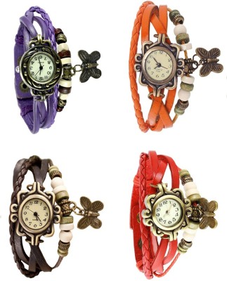 NS18 Vintage Butterfly Rakhi Combo of 4 Purple, Brown, Orange And Red Analog Watch  - For Women   Watches  (NS18)