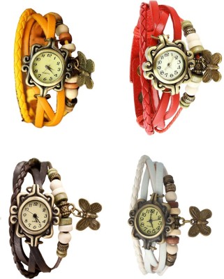 NS18 Vintage Butterfly Rakhi Combo of 4 Yellow, Brown, Red And White Analog Watch  - For Women   Watches  (NS18)