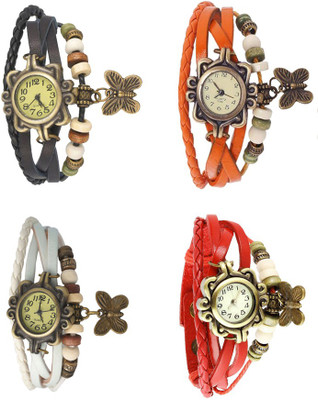 

Kissu Vintage Rakhi Combo of 4 Black, White, Orange And Red Watch - For Women